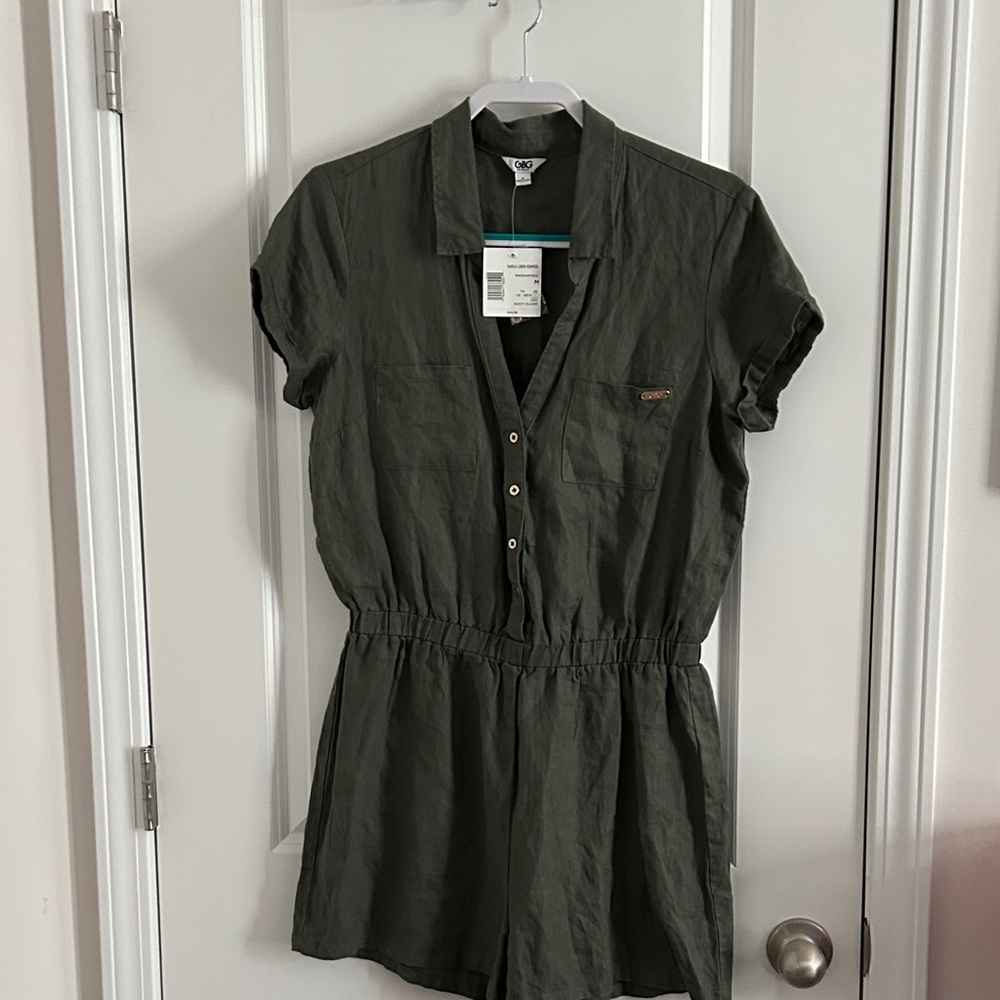 Karla Olive Linen Romper new with tags Med